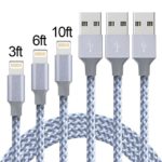 Cable,ONSON Charger Cables 3Pack 3FT 6FT 10FT to USB Syncing and Charging Cable Data Nylon Braided Cord Charger for iPhone 7/7 Plus/6/6 Plus/6s/6s Plus/5/5s/5c/SE and more (Gray&White) …