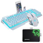 LexonElec@ Technology Keyboard Mouse Combo Gamer Wired Sky Blue LED Backlit Metal Pro Gaming Keyboard + 2400DPI 6 Buttons Mouse + Mouse Pad for Laptop PC (White & Blue Backlit)