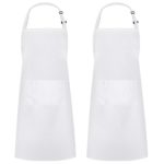 Syntus 2 Pack Adjustable Bib Apron Thicker Version Waterdrop Resistant with 2 Pockets Cooking Kitchen Aprons for Women Men Chef, White
