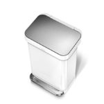 simplehuman 45 Liter/12 Gallon Stainless Steel Rectangular Kitchen Step Trash Can with Liner Pocket, White Steel