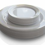“OCCASIONS” 50 Pack, Premium Disposable Plastic plates (25 x 10.5” Dinner + 25 x 6” Cake plates) White/Gold Rim