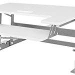VIVO Height Adjustable Standing Desk Monitor Riser Gas Spring | 36″ White Tabletop Sit to Stand Workstation Converter (DESK-V000W)