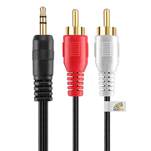 RocketBus Headphone Jack Plug 3.5mm Aux in to 2 Red White RCA Stereo