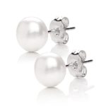 Mabella 925 Sterling Silver AAA Genuine Freshwater Cultured Pearl White Button Stud Earrings for Women