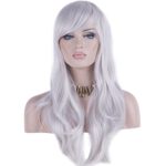 DAOTS 28″ Wig Long Heat Resistant Big Wavy Hair Women Cosplay Wig (Silver White NewPackage)