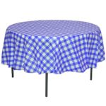 Exquisite 12 Pack Premium Round Plastic Dark Blue & White Checkered BBQ Tablecloth – Gingham Checkerboard Disposable Plastic Tablecloth 84 inch. Round