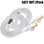 Cat7 Ethernet Cable 10 FT 2-Pack White, Intelart Cat-7 Flat RJ45 Computer Internet Lan Network Ethernet Patch Cable Cord – 10 Feet