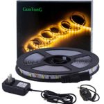 GuoTonG Dimmable LED Light Strip Kit with UL Listed Power Supply, 300 Units SMD 2835 LEDs, 16.4ft/5m 12V DC Non-Waterproof, LED Ribbon, DIY Indoor Kitchen Bar Celebration Decoration, 3000k Warm White