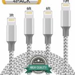 Youer Phone Cable 4Pack 3FT 6FT 6FT 10FT Nylon Braided USB Charging & Syncing Cord Compatible with iPhone X iPhone 8 8 Plus 7 7 Plus 6s 6s Plus 6 6 Plus iPad iPod Nano – Grey White