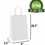 White Kraft Paper Gift Bags Bulk with Handles 50Pc [ Ideal for Shopping, Packaging, Retail, Party, Craft, Gifts, Wedding, Recycled, Business, Goody and Merchandise Bag]