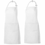 Xornis 2 Pack White Adjustable Bib Apron Thicker Version with 2 Pockets Cooking Kitchen Chef Aprons for Women Men