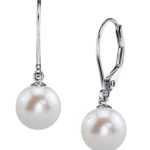 THE PEARL SOURCE 14k Gold AAAA Quality Round Genuine White Freshwater Cultured Pearl Leverback Earrings Set for Women
