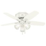 Hunter 51090 42″ Builder Low Profile Ceiling Fan with Light, Snow White