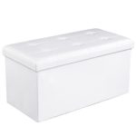 SONGMICS 30″ L Faux Leather Folding Storage Ottoman Bench, Storage Chest/Footrest / Coffee Table/Padded Seat, White ULSF106