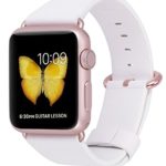 JSGJMY Compatible Iwatch Band 38mm 40mm S/M Women Genuine Leather Replacement Strap Compatible Series 4 (40mm) Series 3 2 1 (38mm) Sport Edition,White+Rose Gold Clasp