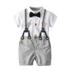 Kstare Baby Boys Outfits Gentleman Bowtie Short Sleeve Shirt+Suspenders Shorts Clothes Set (24M-3T, White)