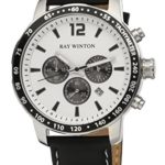 Ray Winton Men’s WI0112 Chronograph White Dial Tachymeter Bezel Black Genuine Leather Watch