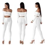 Jushye Women’s Tracksuit, Ladies Off Shoulder Fashion Split 2 Piece Set Casual Bodycon Casual Outfit Sportswear (White, 2XL)
