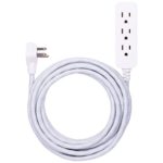 GE Designer Extension Cord with Surge Protection, Braided Power Cord, 15 ft, 3 Grounded Outlets, Flat Plug, Premium, White/Grey, 40530