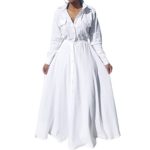 Bodycon4U Women’s Pleated Long Sleeve Party Cocktail Long Maxi Button Down White Shirt Dress