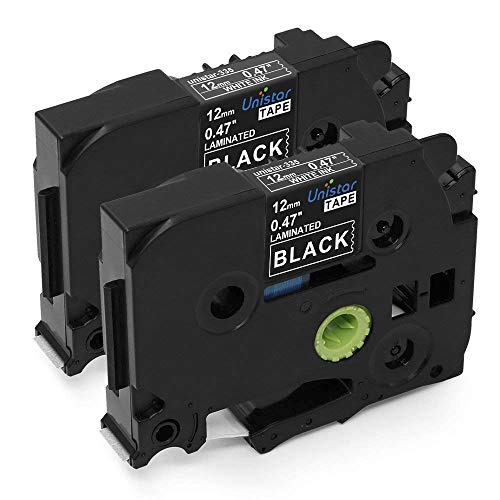 TZe Tape White on Black, Ptouch Label Tapes 12mm 0.47 Inch Compatible with Brother PTouch PT