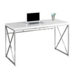 Monarch I 7205 Chrome Metal Computer Desk, 48″, Glossy White