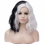 Mildiso Women’s Short Curly Wigs Black White Cosplay Costume Wigs Full Heat Resistant Synthetic Wigs with Cap M058C