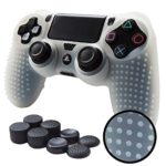 Skin Compatible for PS4 Controller Grips Cover Pandaren STUDDED Anti-slip Silicone Sleeve for PS4 /SLIM /PRO Controller(White controller skin x 1 + FPS PRO Thumb Grips x 8)