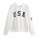 Maonet New Women’s Hoodie Letter Flag Printed Sweatshirt Long Sleeve Pullover Tops Blouse (White, S)