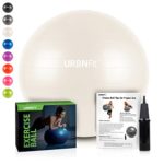URBNFit Exercise Ball (Multiple Sizes) for Fitness, Stability, Balance & Yoga – Workout Guide & Quick Pump Included – Anti Burst Professional Quality Design (White, 65CM)