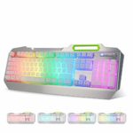 Gaming Keyboard, Anti-Ghosting Multimedia RGB LED Backlit (with Voice Control), 104 Key USB Wired Spill-Resistant Aluminum Alloy Metal Panel for Gaming and Typing by Lumsburry RROOT (Sliver & White)