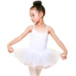 FAPIZI Toddler Girls Ballet Dress Tutu Leotard Dance Gymnastics Strap Clothes Outfits (White, 3T)