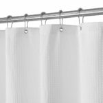 Waffle Weave Fabric Shower Curtain – Spa, Hotel Luxury, Heavy Duty, Water Repellent, White – Pique Pattern, 71″ x 72″ for Decorative Bathroom Curtains (230 GSM)