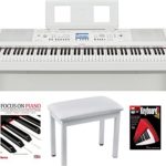 Yamaha DGX660W 88 Key Digital Piano (White) with Knox Piano Bench Dust Cover and Book/DVD