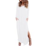 Kimloog Women’s Short Sleeve Summer Casual Loose T-Shirt Long Maxi Dress Side Split Beach Sundress (S, White)