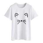2018 Fashion!Women Teen Girls Cute Cat Print Tee Shirts Short Sleeve Causal Blouse Tops (White, XL)