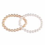 Set of 2 Stretch Bracelets, 8-8.5mm Handpicked AAA+ Freshwater Cultured Pearlss, White and Natural Pink