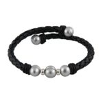 Black Threaded Leather with White Handpicked AAA+ Freshwater Cultured Pearlss and Sterling Silver Roundels