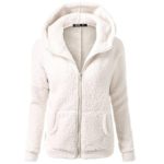 kaifongfu Winter Coat Women, Hooded Sweater Coat Winter Warm Wool Zipper Coat Cotton Outwear (White, XL)