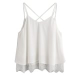 BCDshop Crop Tops for Women Summer Teen Girl Cute Lace Chiffon Cami Top Camisole (White 1, Asian Size:L=US 8-10)