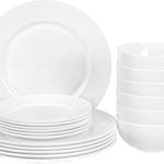 Utopia Kitchen 18 Pieces Flat Edge Dinner Set – Dishwasher Safe Opal Glassware – Microwave/Oven Friendly