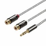 3.5mm to 2RCA Female Cable, CableCreation 3ft Angle 3.5mm Mini-Jack to RCA Stereo Audio Y Cable Gold Plated, Compatible iPhone,iPod,MP3,Tablets,HiFi Stereo System, Speaker Black and White/0.92m