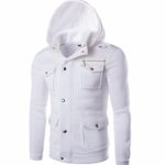 Hoodies,Han Shi Men Fashion Pocket Button Coat Jacket Sweater Swearshirt Outwear Tops (L, White)