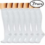 Compression Socks (7 Pairs), 15-20 mmHg is Best Graduated Athletic & Medical for Men & Women, Running, Travel, Nurses, Pregnant – Boost Performance, Blood Circulation & Recovery (Small/Medium, White)