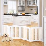PAWLAND Wooden Freestanding Foldable Pet Gate for Dogs, 24 inch 4 Panel Step Over Fence, Dog Gate for The House, Doorway, Stairs, Extra Wide, White