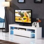 Mecor White TV Stand with LED Lights, 63 Inch TV Console Cabinet with Storage 2 Drawers for Living Room Modern Furniture (White)