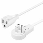 Maximm Cable 25 Feet 360° Rotating Flat Plug Extension Cord/Wire, 3 Prong Grounded Wire 16 Awg Power Cord – White