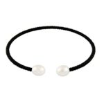 Black Cord Bangle Bracelet with \n7-8mm White Drop Shape Handpicked AAA+ Freshwater Cultured Pearlss