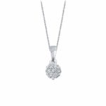 La Joya 1/10ct Round White Natural Diamond 10K White Gold 7stone Diamond Flower Pendant