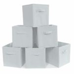 6Pcs White Foldable Storage Cube Basket Bins for Home Shelf Organizer Cloth Collapsible Box and Kids Toys Nursery Drawer